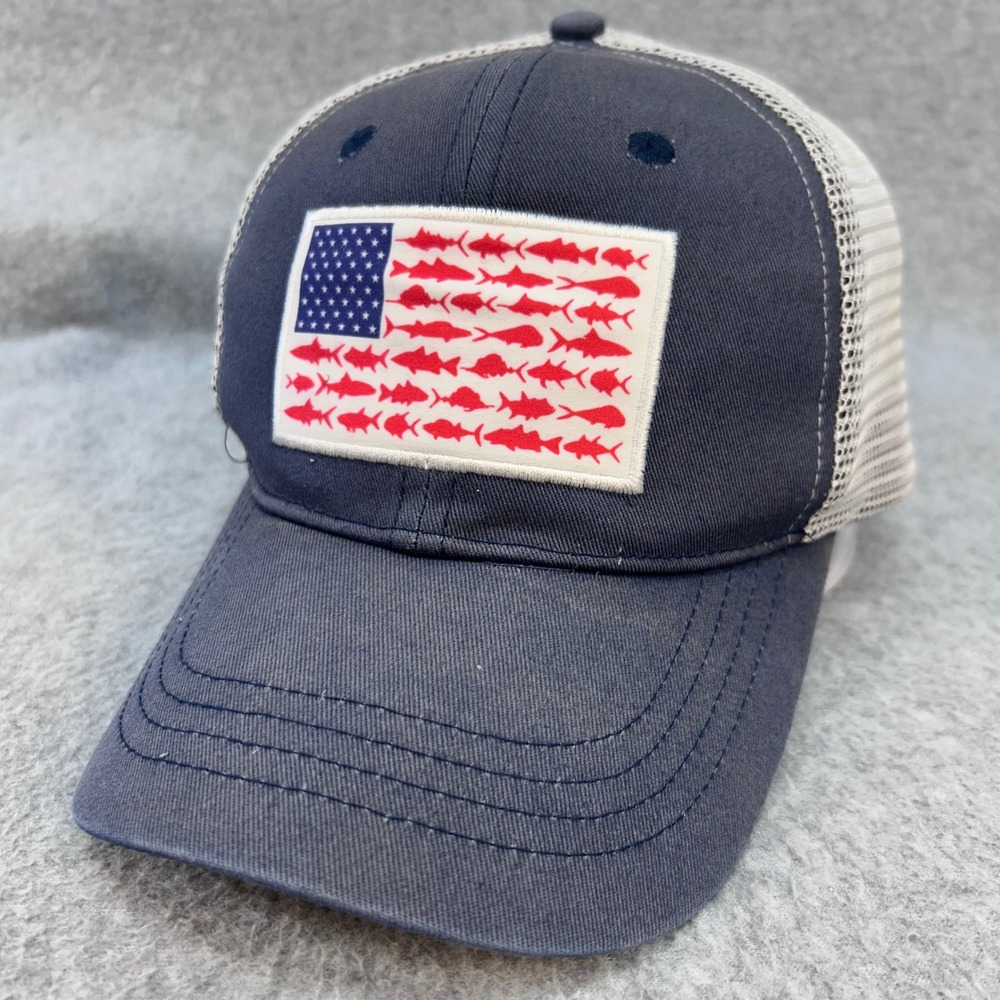 Fish American Flag Mens Navy Unbranded Trucker Hat Mesh Snapback OSFM